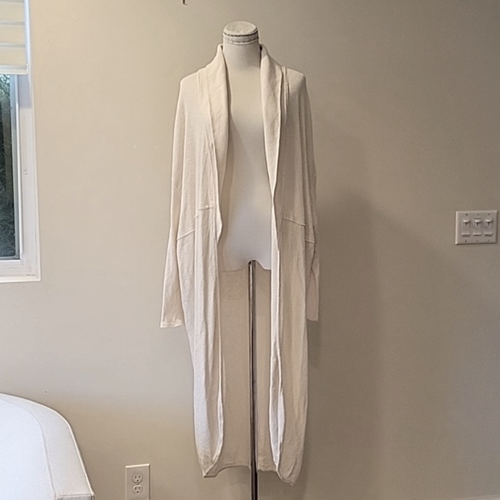 FP Beach FREE PEOPLE Swim Coverup Long Duster Cotton Robe Cardigan Ivory Large